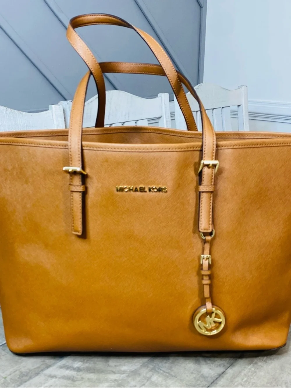 Michael Kors Jet Set Large Saffiano Leather Tote Bag - Honey/Tan - Picture 3 of 13